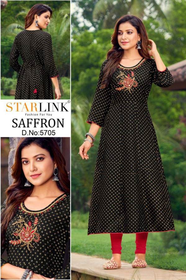 Starlink Saffron Rayon Fancy Ethnic Wear Foli Printed Kurti Collection